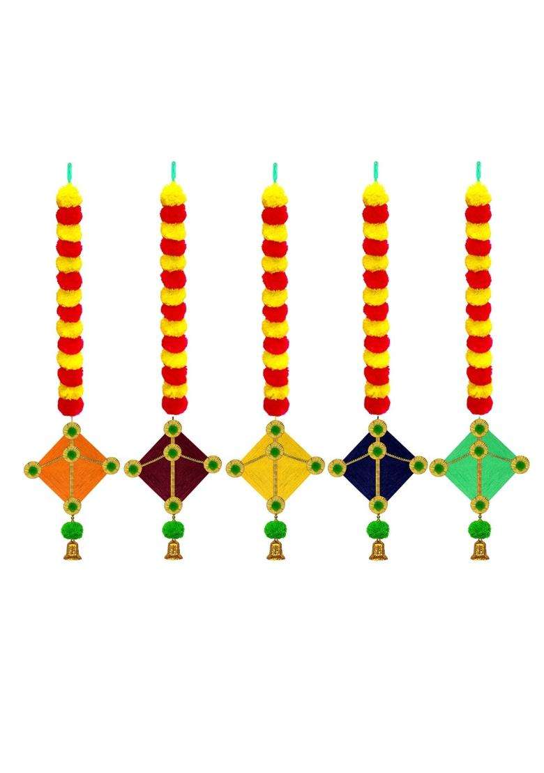 The Decor Affair Handmade Artificial Marigold Flowers Woolen Hanging Kite Pack of 5 - Indya