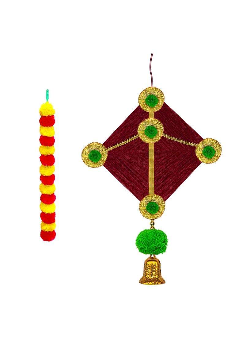The Decor Affair Handmade Artificial Marigold Flowers Woolen Hanging Kite Pack of 5 - Indya