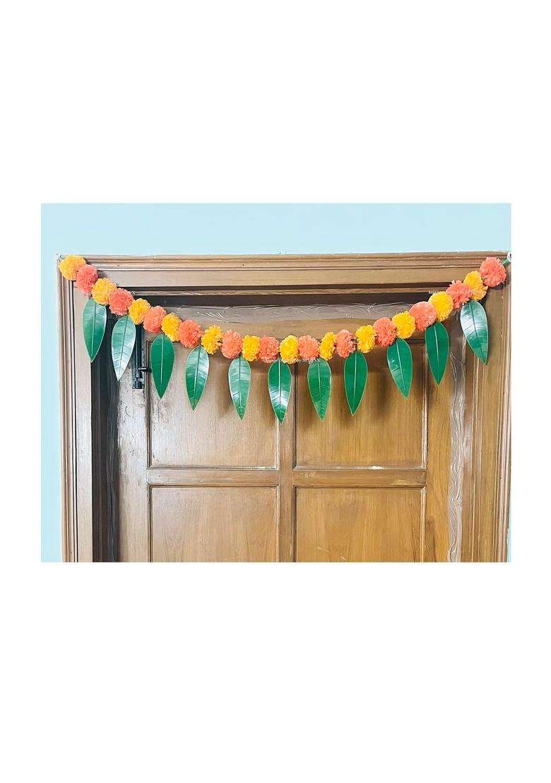 Sphinx Artificial Marigold and Mango Leaves Simple Door Window Toran Door Hangings Festive Decorations - Indya