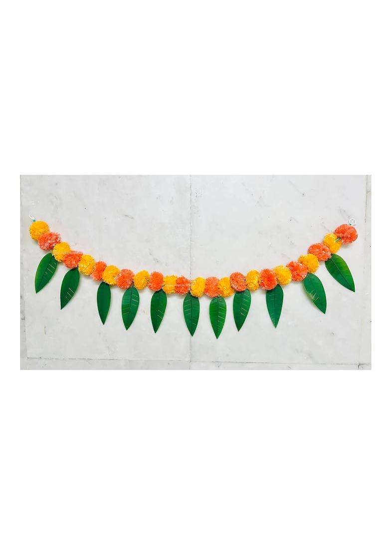 Sphinx Artificial Marigold and Mango Leaves Simple Door Window Toran Door Hangings Festive Decorations - Indya
