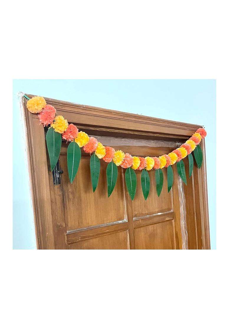 Sphinx Artificial Marigold and Mango Leaves Simple Door Window Toran Door Hangings Festive Decorations - Indya