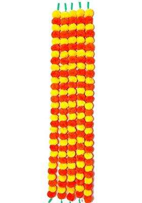 Generic Artificial Marigold Fluffy Flowers Garlands for Decoration Yellow and Dark Orange Pack of 20