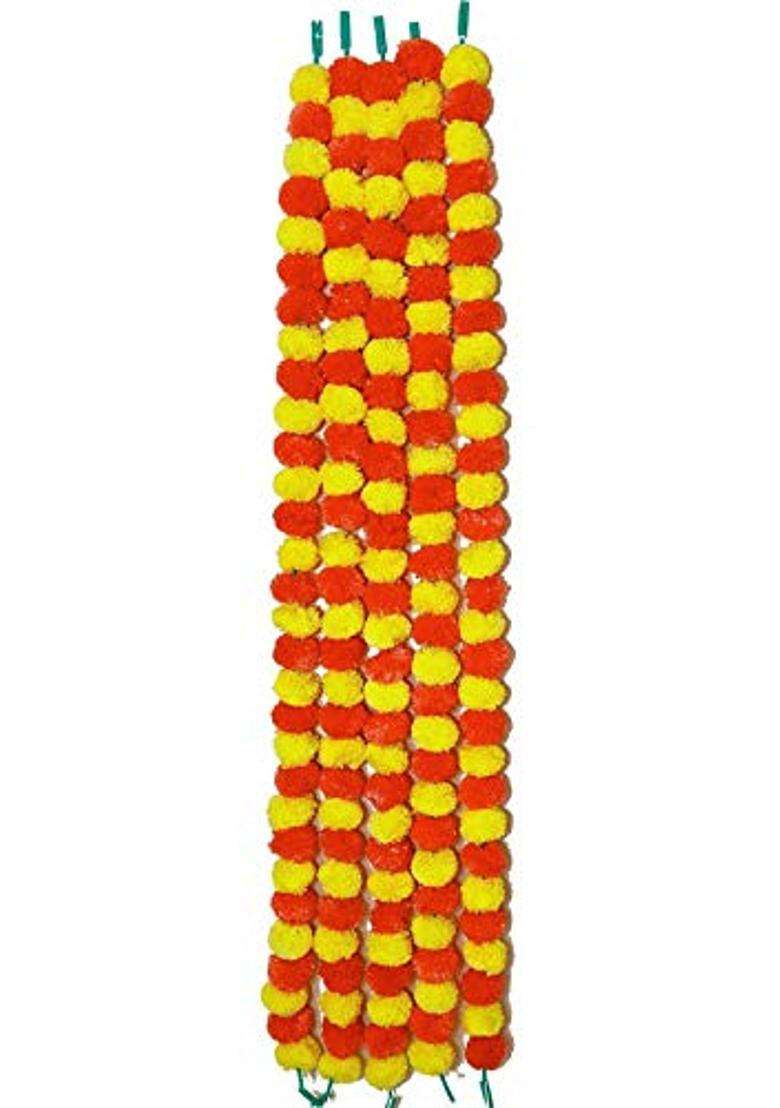 Generic Artificial Marigold Fluffy Flowers Garlands for Decoration Yellow and Dark Orange Pack of 20 - Indya