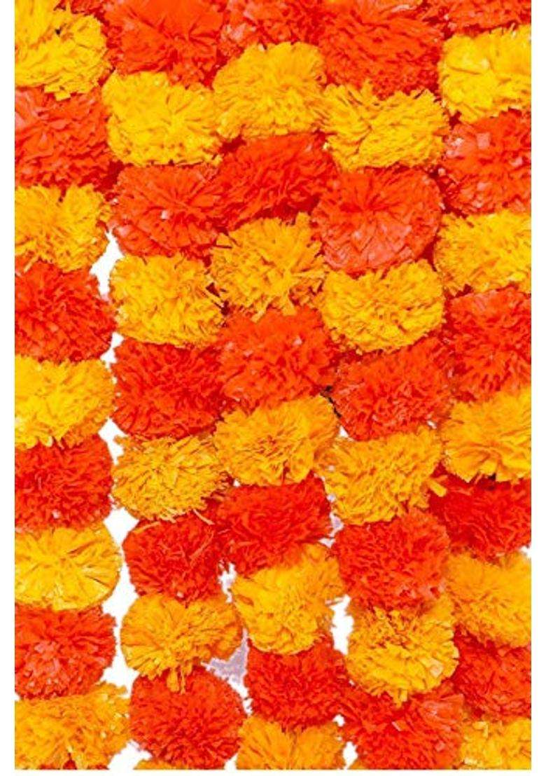 Generic Artificial Marigold Fluffy Flowers Garlands for Decoration Yellow and Dark Orange Pack of 20 - Indya