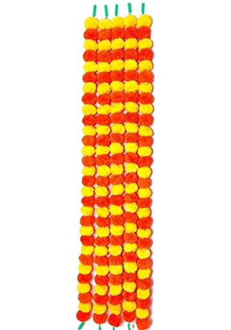 Generic Artificial Marigold Fluffy Flowers Garlands for Decoration Yellow and Dark Orange Pack of 20