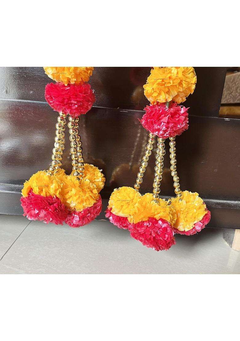 Sphinx Artificial Marigold Fluffy Flowers and Golden Pearls Beads Clustered Garlands Strings Latkans - Indya