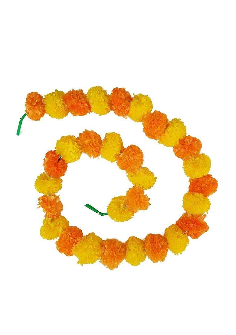 Klassic Artificial Marigold Flowers for Pooja Decoration Door Hangings Orange and Yellow Set of 20 - Indya