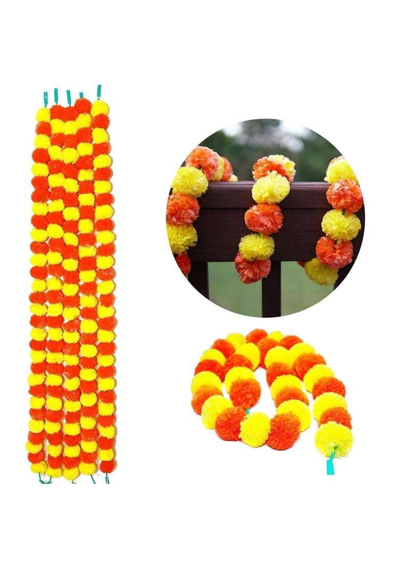 Klassic Artificial Marigold Flowers for Pooja Decoration Door Hangings Orange and Yellow Set of 20 - Indya