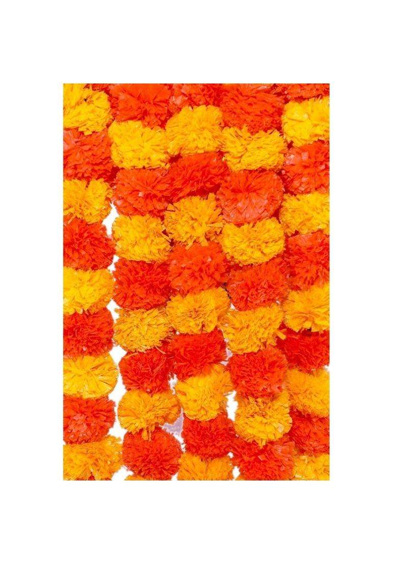 Klassic Artificial Marigold Flowers for Pooja Decoration Door Hangings Orange and Yellow Set of 20 - Indya