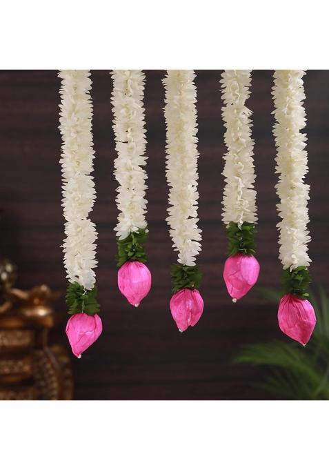 The Decor Affair Artificial Mogra Jasmine Garland Wall Hanging with Lotus Buds for Pooja Decoration