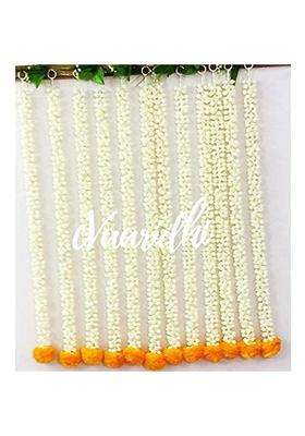 Vaaridhi Mogra Garlands 4 Ft Long with Marigold Flower for Indian Wedding Decoration Pack of 8
