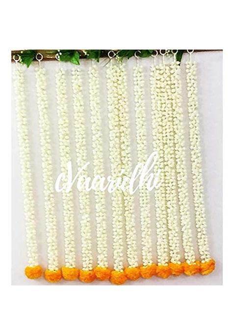 Vaaridhi Mogra Garlands 4 Ft Long with Marigold Flower for Indian Wedding Decoration Pack of 8