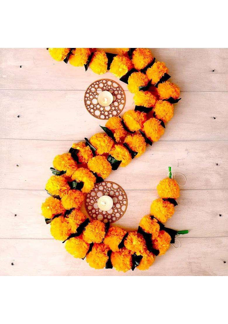 The Decor Affair Marigold Garland with Lush Green Leaves - Indya