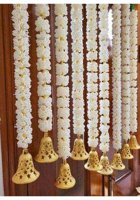Tia Crafts White Handmade Artificial Decorative Mogra Bell Fluffy Garland Size 2 Feet Used for Home Office