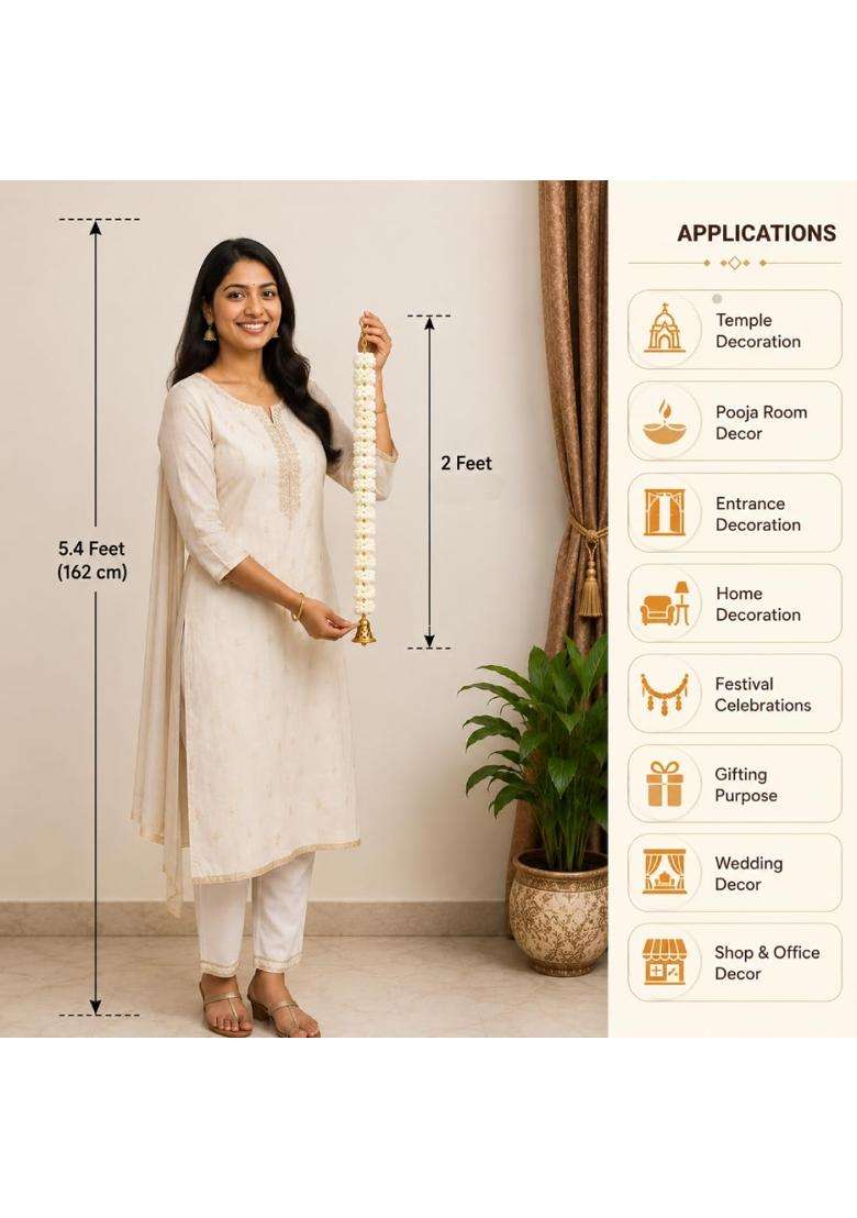 Tia Crafts White Handmade Artificial Decorative Mogra Bell Fluffy Garland Size 2 Feet Used for Home Office - Indya