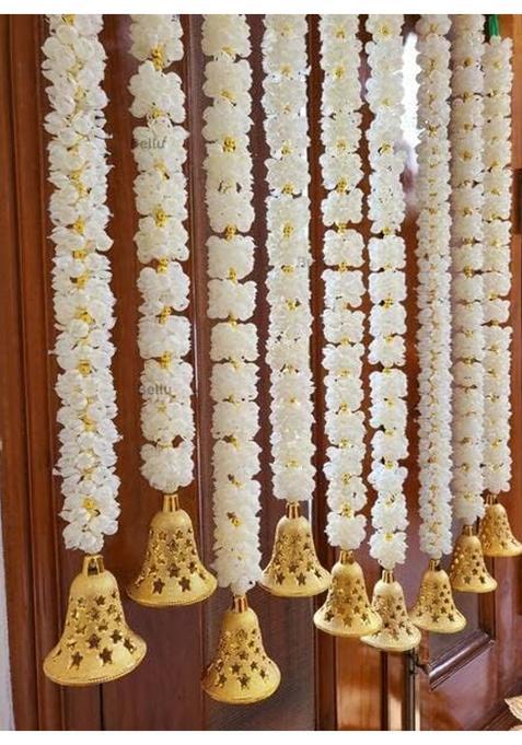 Tia Crafts White Handmade Artificial Decorative Mogra Bell Fluffy Garland Size 2 Feet Used for Home Office