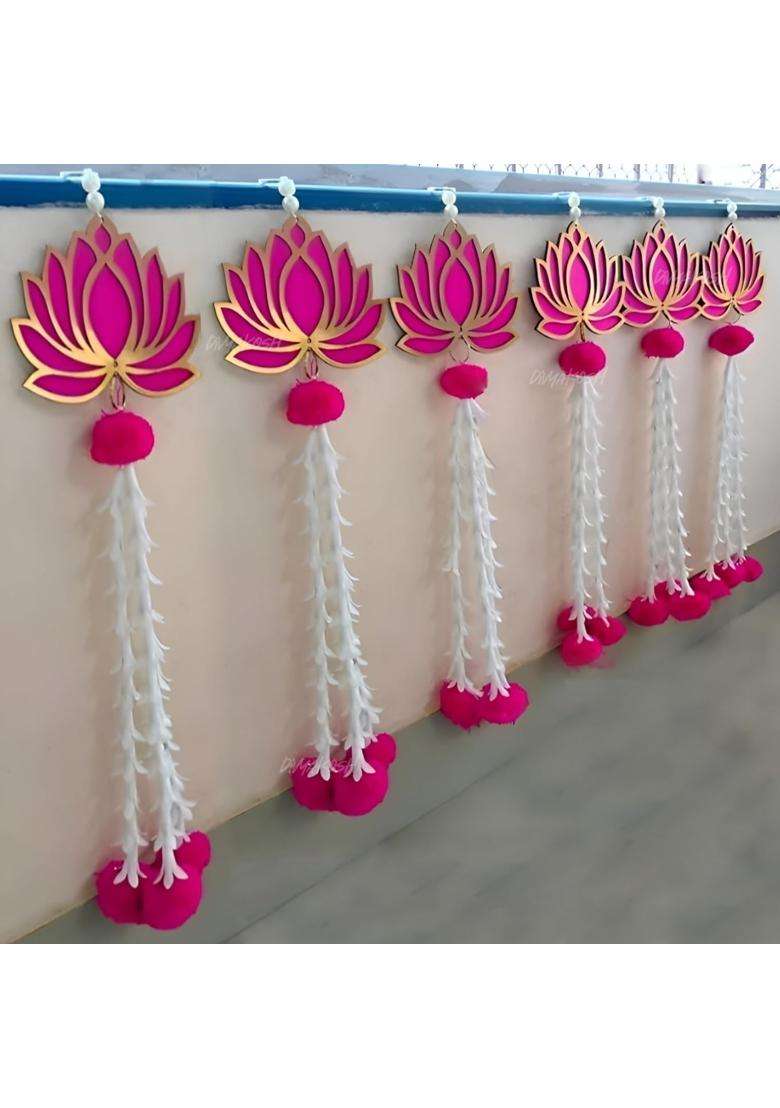 De Royalsthan Handicraft Artificial Lotus Hanging Flower Garland Diwali Decoration Items Pack of 6 - Indya