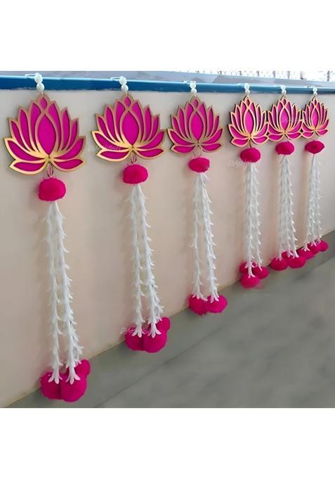 De Royalsthan Handicraft Artificial Lotus Hanging Flower Garland Diwali Decoration Items Pack of 6
