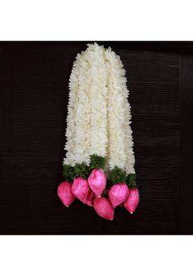 The Decor Affair 10 Artificial Mogra Jasmine Garlands with Lotus Buds for Pooja Decoration