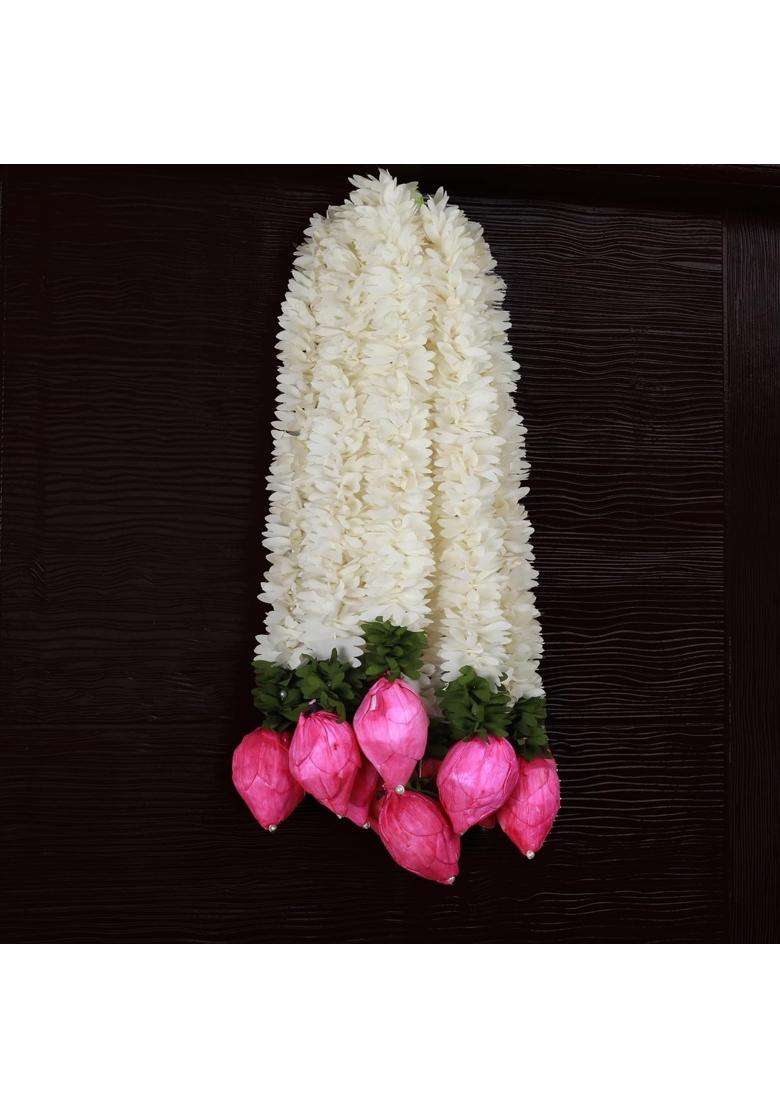The Decor Affair 10 Artificial Mogra Jasmine Garlands with Lotus Buds for Pooja Decoration - Indya