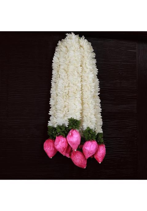 The Decor Affair 10 Artificial Mogra Jasmine Garlands with Lotus Buds for Pooja Decoration