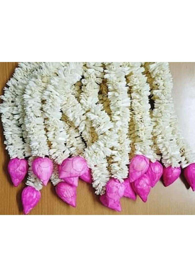 The Decor Affair Artificial Flower Synthetic and Fabric White and Pink Flowers with Pink Color Lotus Garland - Indya