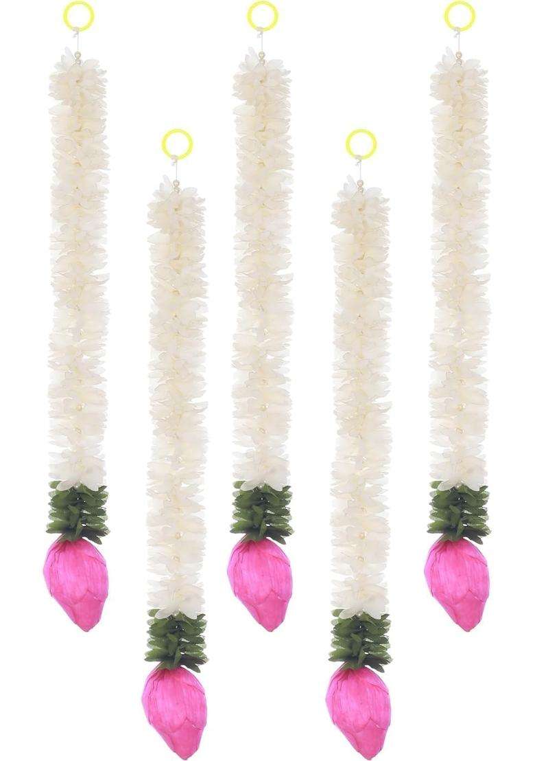 The Decor Affair Artificial Mogra Jasmine Garlands with Beautiful Lotus Buds for Diwali Celebrations Set of 10 - Indya