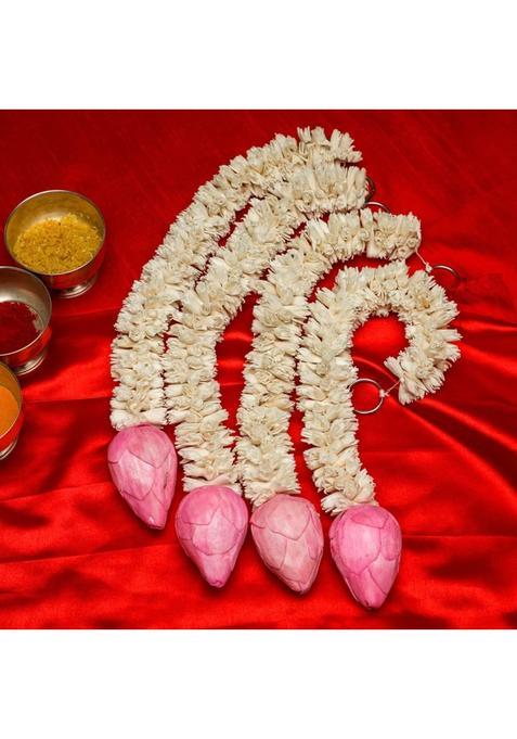 The Decor Affair 3 Feet Lily Lotus Decor Hanging Fluffy Garland with Bell for Homes Office Schools Pack of 10