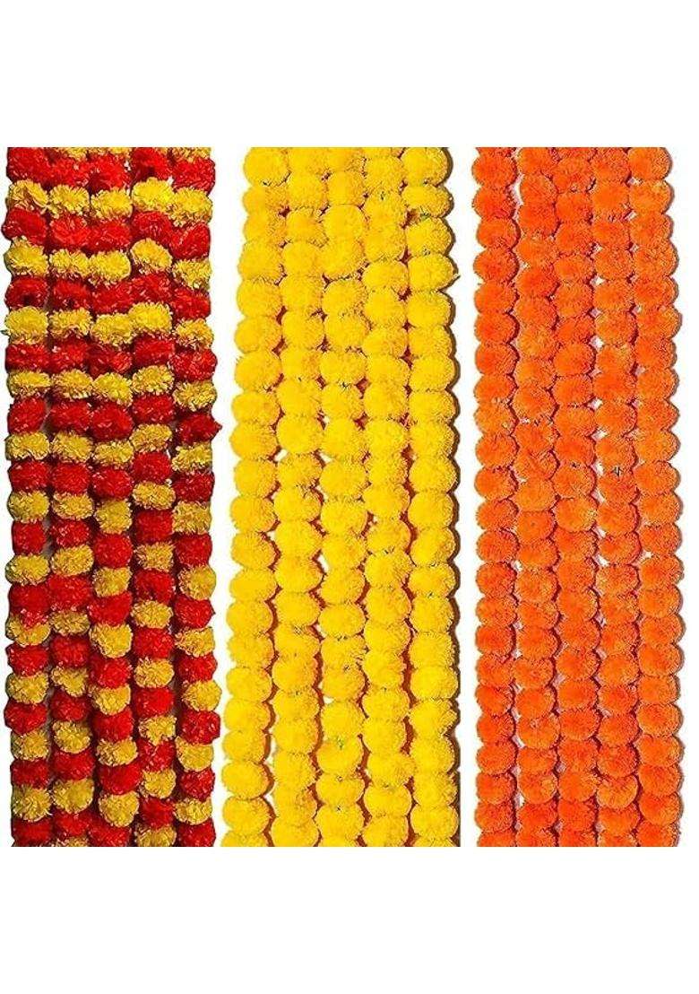 Vemonio Genda Phool Artificial Marigold Fluffy Flowevemonio Genda Phool Garlands String for Diwali Navratri - Indya