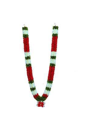 C Nuw Handmade Garland with Middle Jawla Wooden Beads and Fabric Mala for Photos Frame Decoration Green White