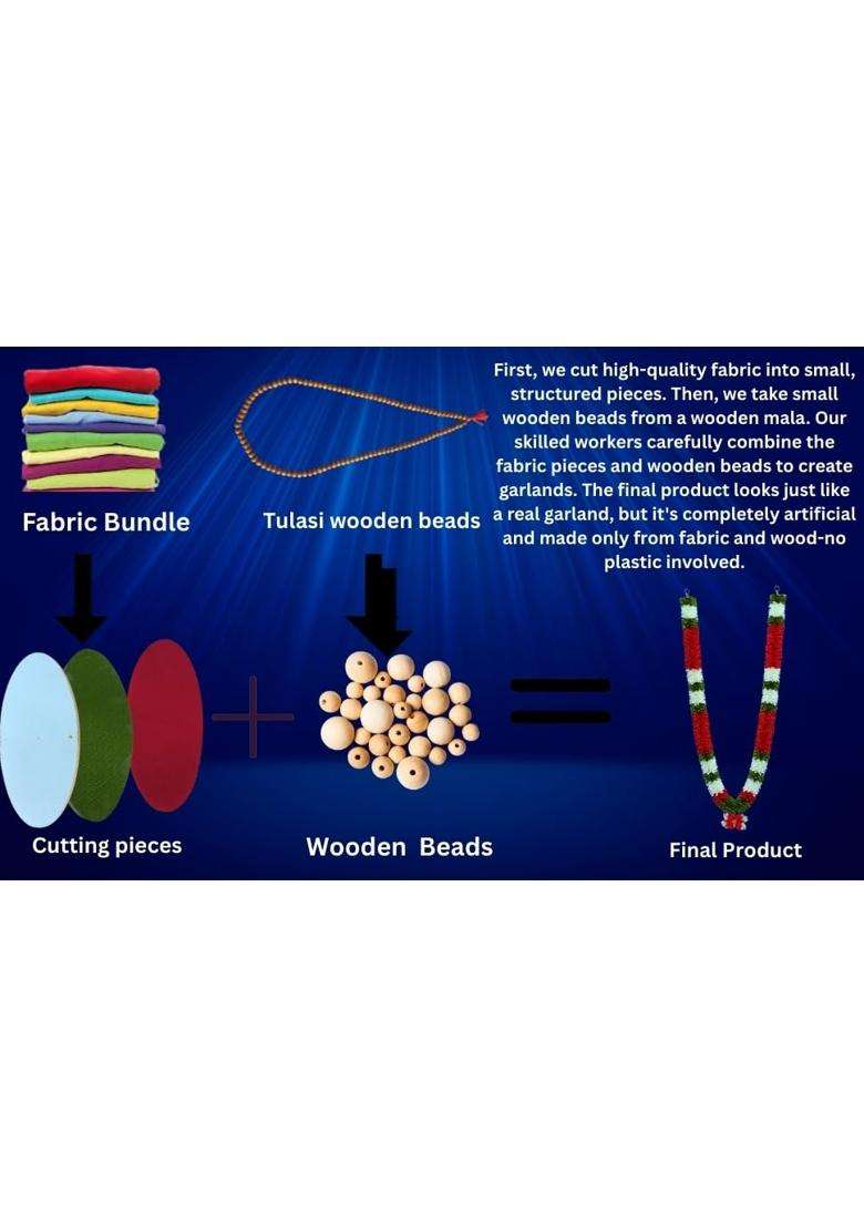 C Nuw Handmade Garland with Middle Jawla Wooden Beads and Fabric Mala for Photos Frame Decoration Green White - Indya