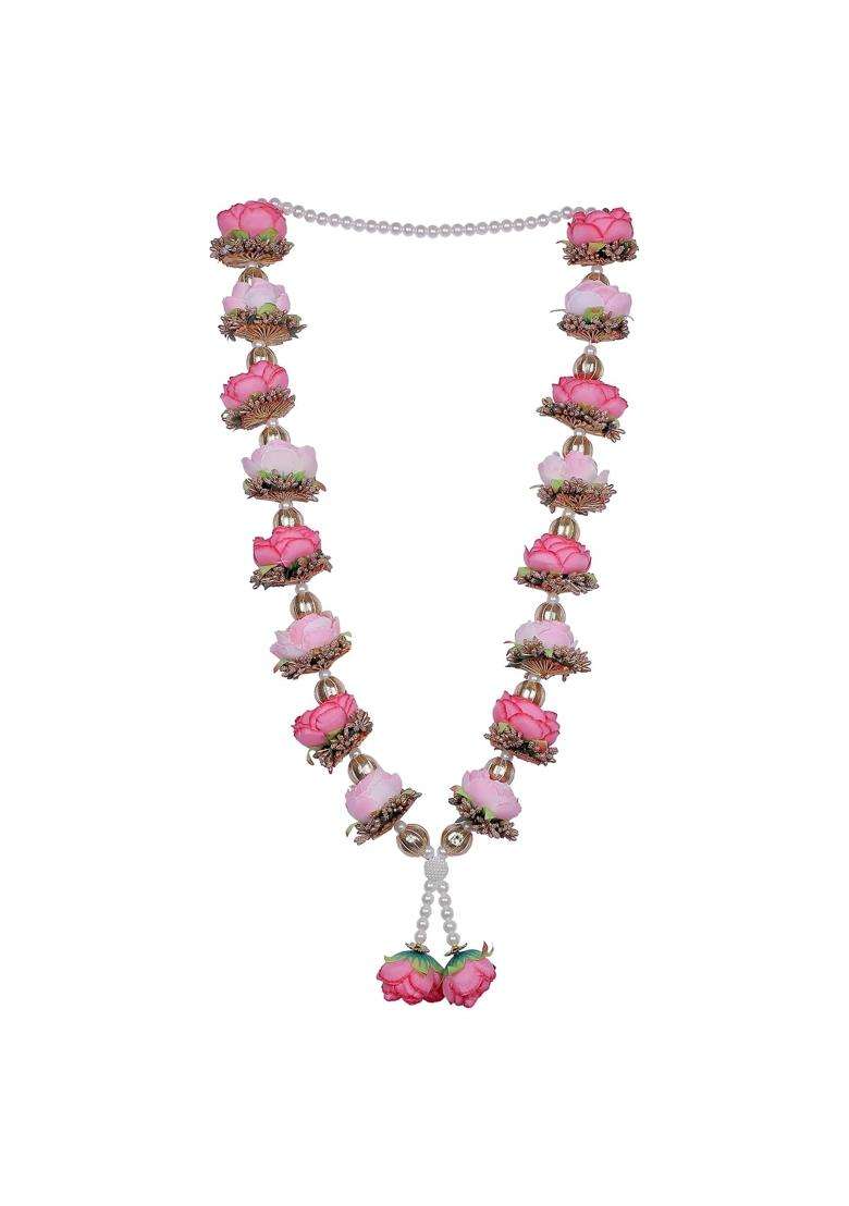 Parnaira Handmade Pink Rose Ribbon Flower Mala for God Ganpati and Dulha Dulhan Mala Pack of 3 - Indya