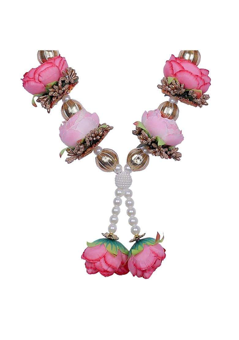 Parnaira Handmade Pink Rose Ribbon Flower Mala for God Ganpati and Dulha Dulhan Mala Pack of 3 - Indya