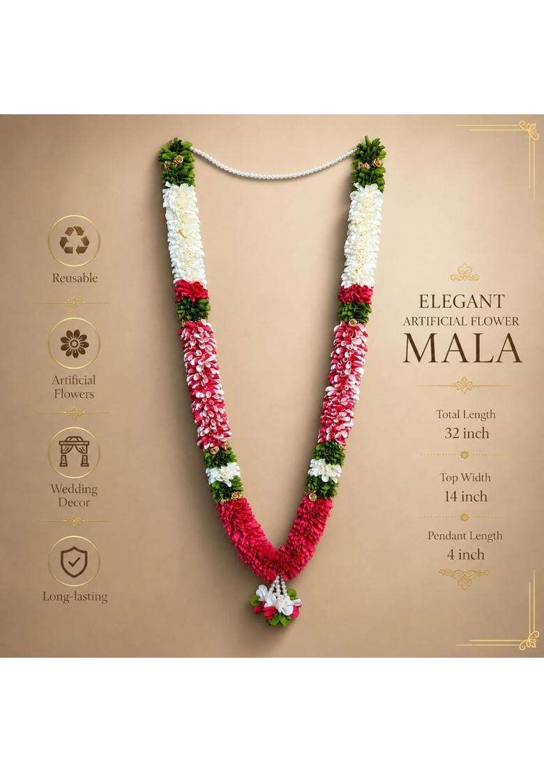 Pink Premium Artificial Flower Mala for Wedding Pooja and Traditional Decorations - Indya