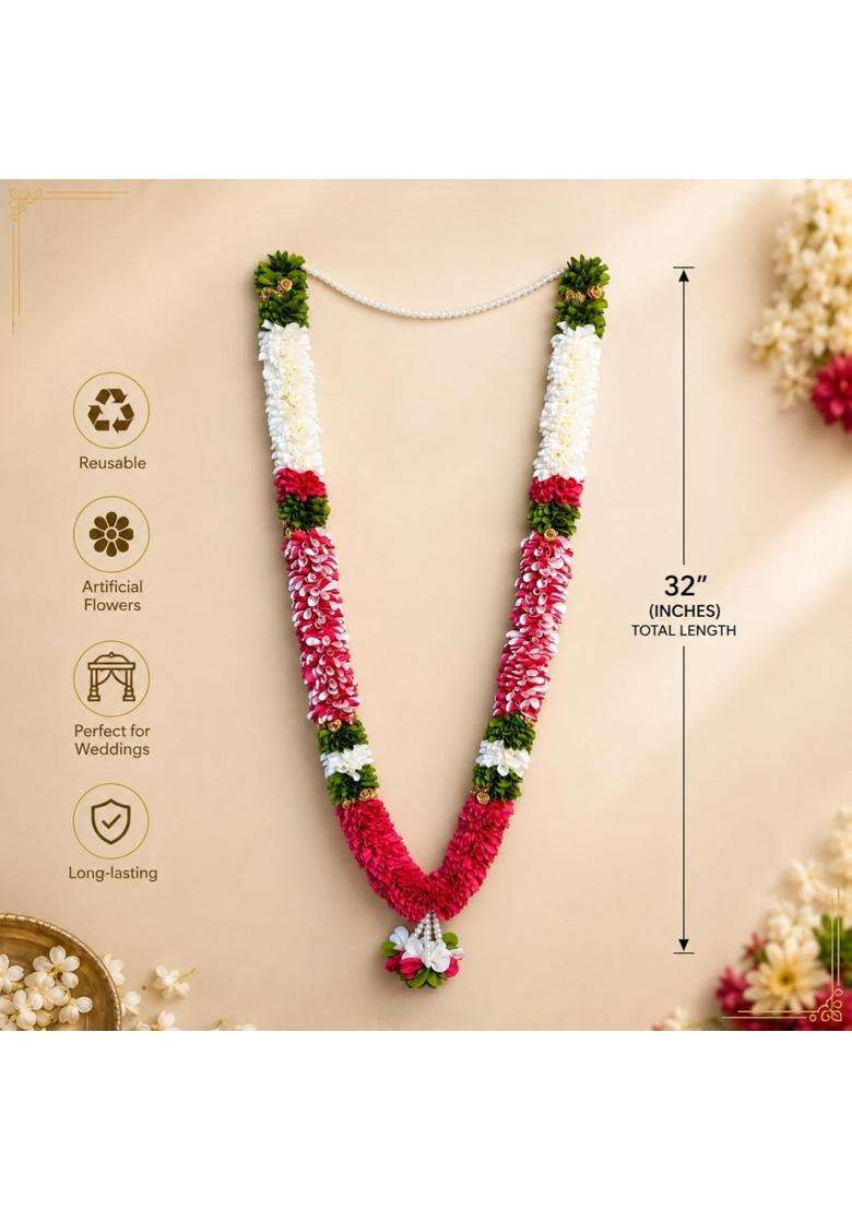 Pink Premium Artificial Flower Mala for Wedding Pooja and Traditional Decorations - Indya