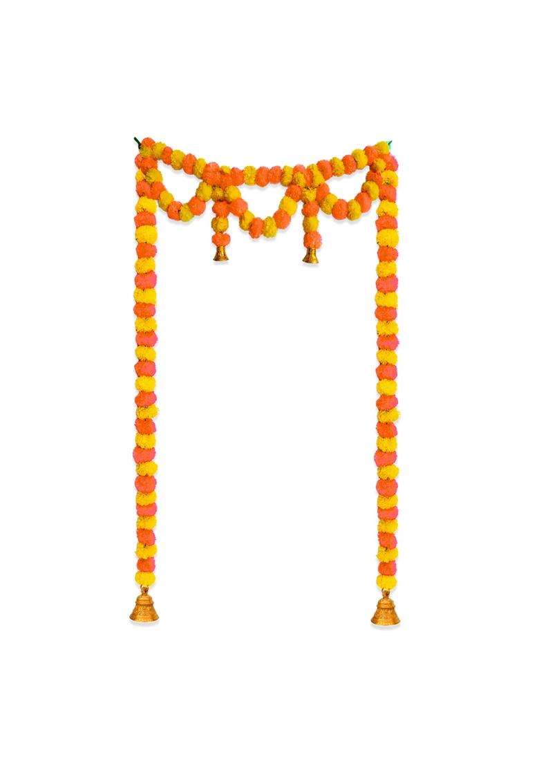 Ihandikart Marigold Artificial Fluffy Flowers Door Hanging Bandanwar for Office Home Diwali Pack of 3 - Indya