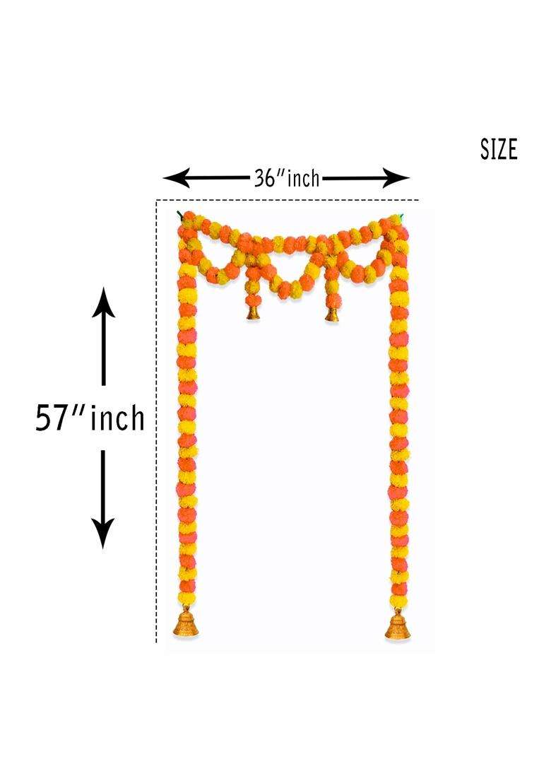 Ihandikart Marigold Artificial Fluffy Flowers Door Hanging Bandanwar for Office Home Diwali Pack of 3 - Indya