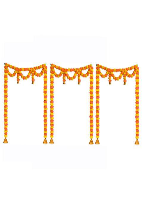 Ihandikart Marigold Artificial Fluffy Flowers Door Hanging Bandanwar for Office Home Diwali Pack of 3