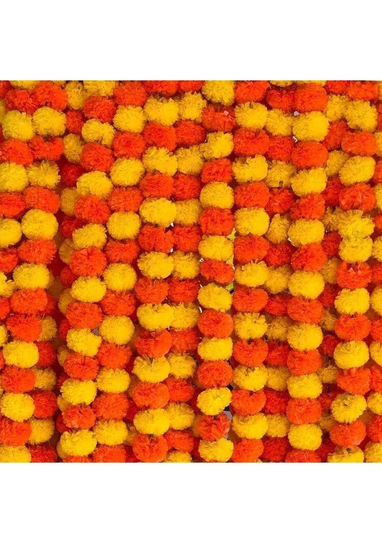 Aavana Greens Artificial Marigold Flower Garlands 50 Inches Marigold Strings for Diwali Pooja Pack of 50 - Indya
