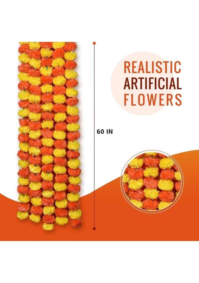 Aavana Greens Artificial Marigold Flower Garlands 50 Inches Marigold Strings for Diwali Pooja Pack of 50 - Indya
