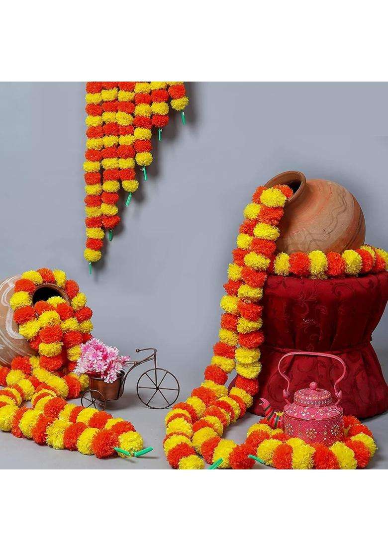 Aavana Greens Artificial Marigold Flower Garlands 50 Inches Marigold Strings for Diwali Pooja Pack of 50 - Indya