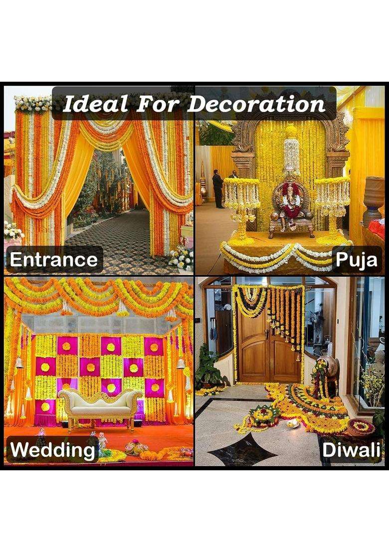 Aavana Greens Artificial Marigold Flower Garlands 50 Inches Marigold Strings for Diwali Pooja Pack of 50 - Indya