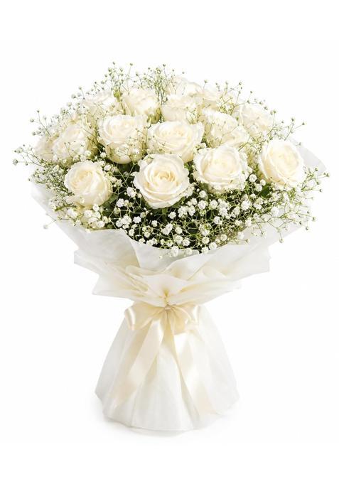Florist Collection Artificial Flower Bouquet White Handmade Decorative Floral Bouquet with Seasonal Fillers