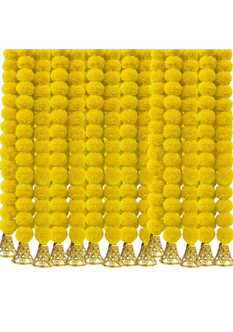Dryphon Marigold Garlands Decoration with Bell Artificial Flowers for Decorations Hanging Garlands Pack of 20 - Indya