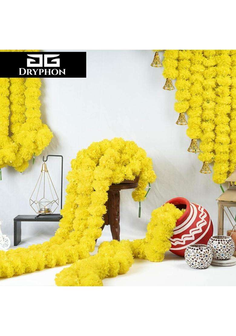 Dryphon Marigold Garlands Decoration with Bell Artificial Flowers for Decorations Hanging Garlands Pack of 20 - Indya
