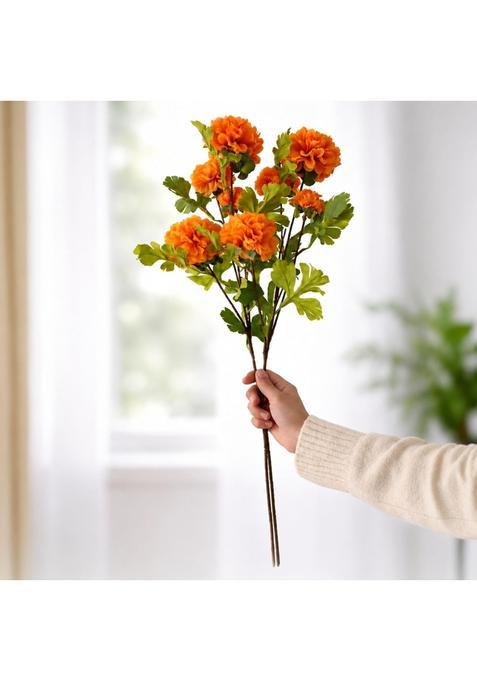 Art Street Artificial Orange Marigold Flower Bunch for Home Decor Set of 2