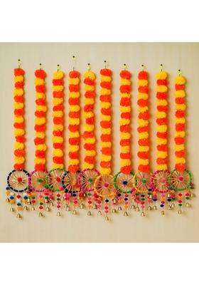 Ecraftindia Artificial Marigold Flowers Hangings with Bangles Ringing Bells Pack of 10