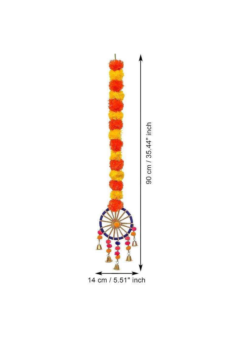 Ecraftindia Artificial Marigold Flowers Hangings with Bangles Ringing Bells Pack of 10 - Indya