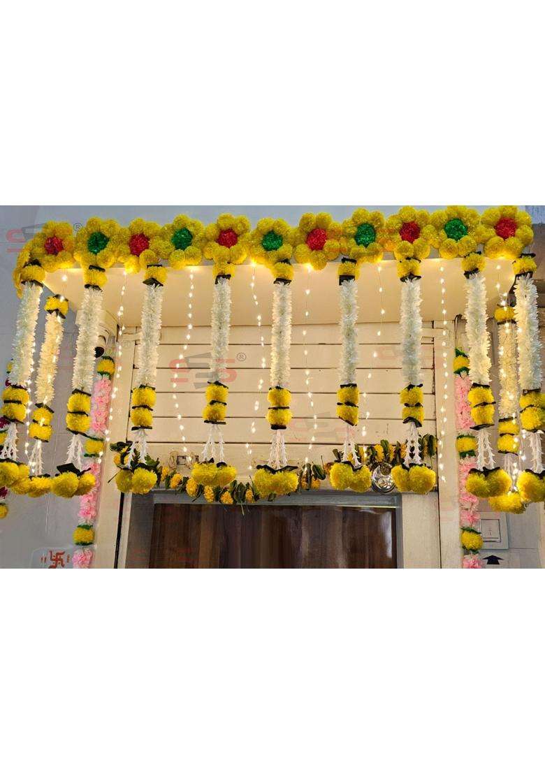 S2S Plastic Artificial White Gajra Jasmine Marigold Flower Strings Wedding Rations Event R Pack of 10 - Indya