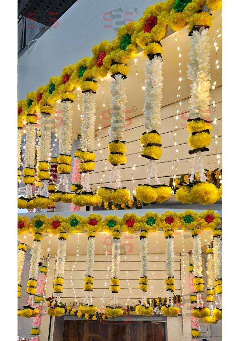 S2S Plastic Artificial White Gajra Jasmine Marigold Flower Strings Wedding Rations Event R Pack of 10 - Indya